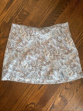 Hollister Light Blue Paisley Mini Skirt with Brown Accents